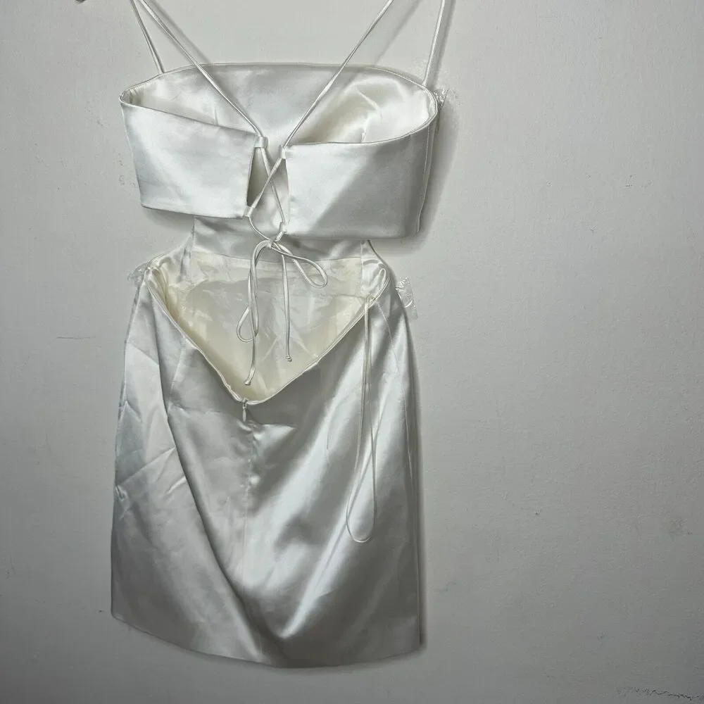 Gauge81 Marta White Satin Cut Out Square Neck Sleeveless Open Side Tie Back  SM - Picture 6 of 13